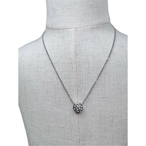 Rhinestone circle pendant silver tone necklace